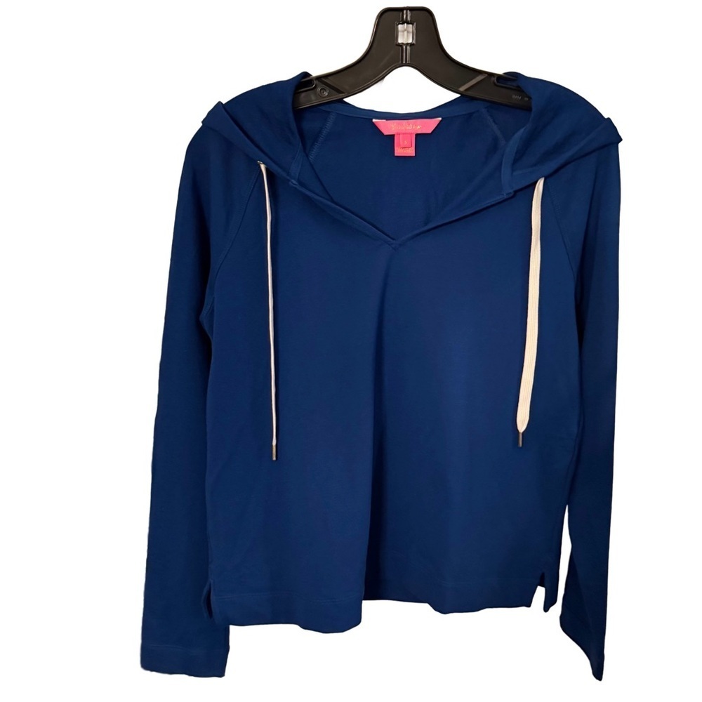 Lilly Pulitzer Kiawah Women’s Blue V-Neck Hoodie Long Sleeves Sz S NWOT - Picture 2 of 11